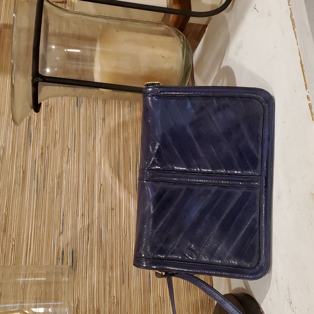 Navy Blue Genuine Eel Skin Purse Clutch Shoulder Bag